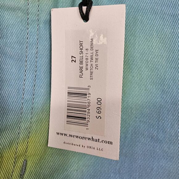 Revolve Weworewhat Womans 27 Flare Bell Shorts Stretch Twill Denim Tie Dye NEW - Picture 5 of 8